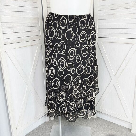 Karin Stevens Layered Chiffon Geometric Circle Print Midi Skirt Black 16W - Picture 1 of 11